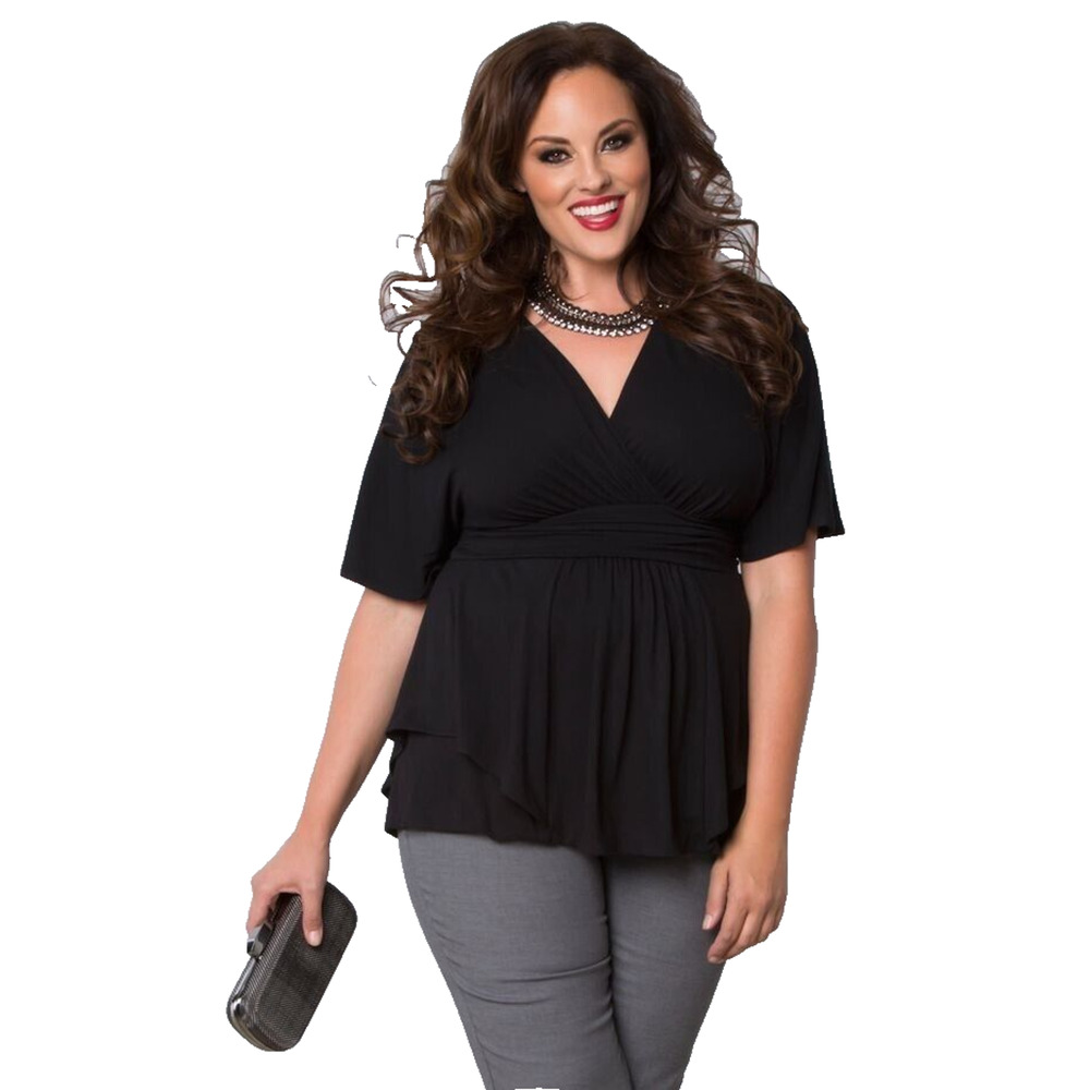 Kiyonna Top Promenade Style 1X Black Flutter Sleeves Empire Waistline Slimming - Picture 9 of 10
